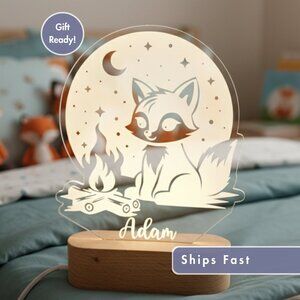 Custom Fox Night Light – Personalized LED Bedroom Lamp Decor
